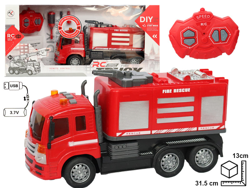 CARRO BOMBERO CONTROL RECARGABLE USB EN PLASTICO DIM:13X31.5X7CM