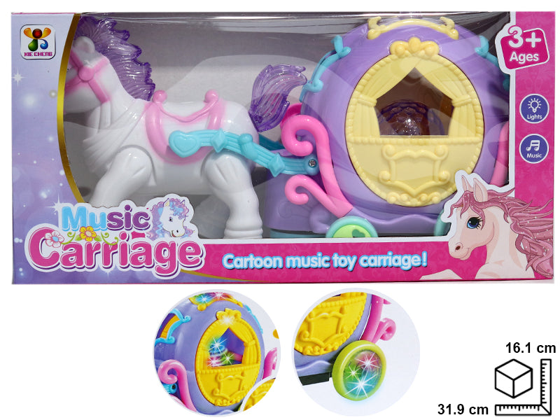 CABALLO CON CARROZA A PILA EN PLASTICO DIM:31.9*16.1*11.4CM 31.9*16.1*11.4CM