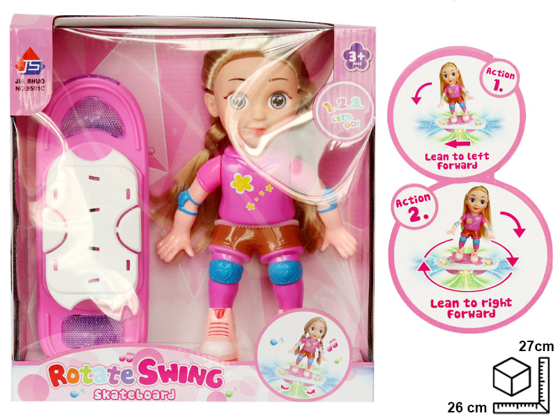 PATINETA CON MUÑECA EN PLASTICO DIM:26X9X27CM