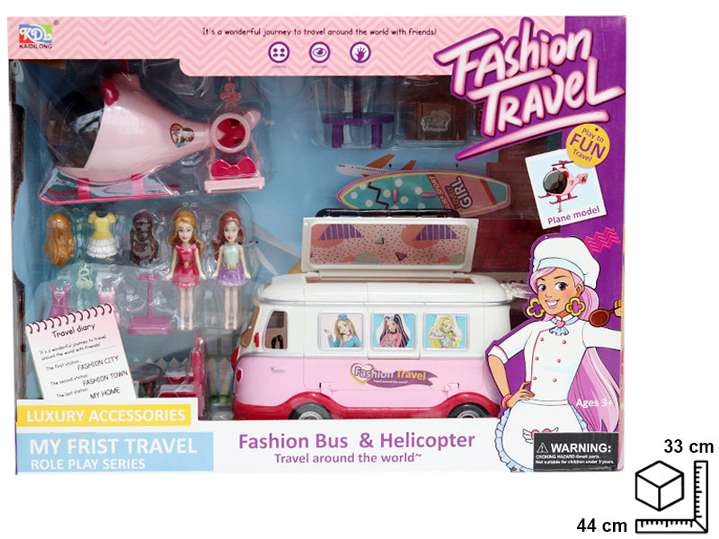 BUS Y HELICOPTERO CON ACCESORIOS EN PLASTICO  44*33*12.5CM