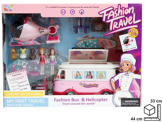 BUS Y HELICOPTERO CON ACCESORIOS EN PLASTICO  44*33*12.5CM