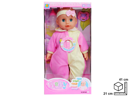 BEBE CON ACCESORIOS EN CUACHO Y TEXTIL DIM:41*21*10CM 41*21*10CM